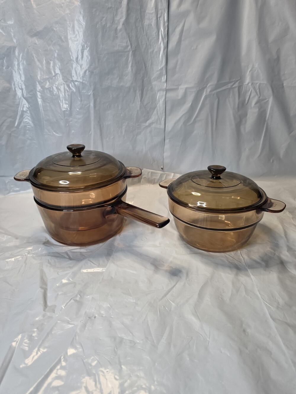 Corning Vision Ware Amber V-20-B Double Boiler x2 w 1.5 L Pot Lid V 1.5 C Pyrex